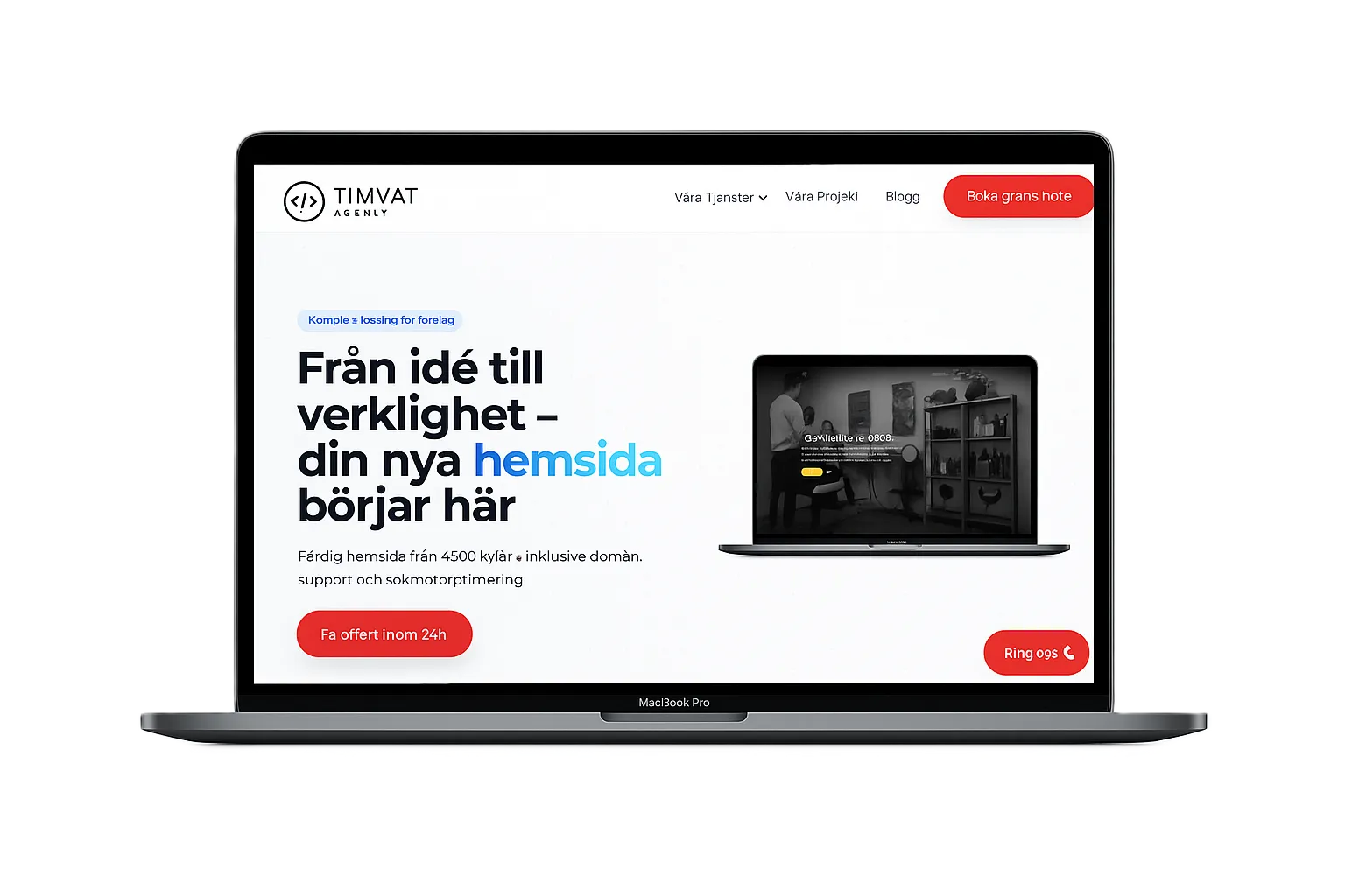 Timvat Sweden – екранна снимка на уебсайта на агенцията
